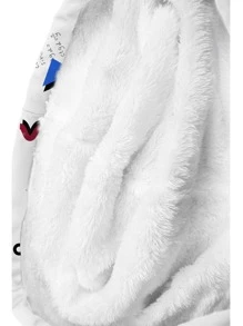 Men Geo Print Teddy Lined Zip Up Drawstring Thermal Hooded Sweatshirt - White - View 3