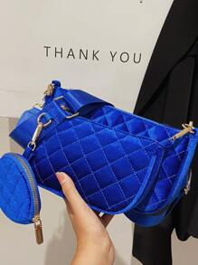 Argyle Quilted Crossbody Bag With Coin Purse - Royal Blue - View 6