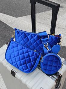 Argyle Quilted Crossbody Bag With Coin Purse - Royal Blue - View 4