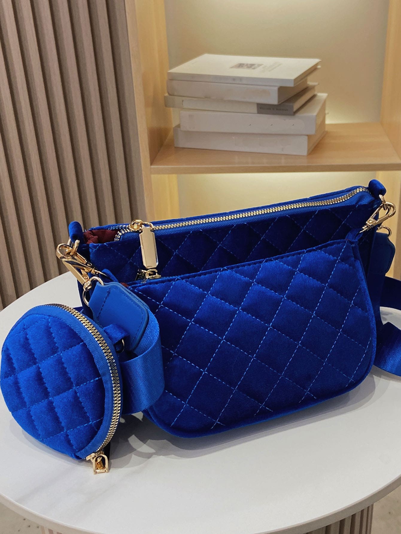 Argyle Quilted Crossbody Bag With Coin Purse - Royal Blue - View 1