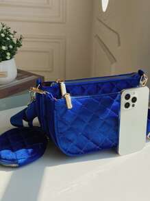 Argyle Quilted Crossbody Bag With Coin Purse - Royal Blue - View 3