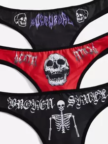 ROMWE Grunge Punk 3pack Skull & Letter Graphic Panty Set - Multicolor - View 4