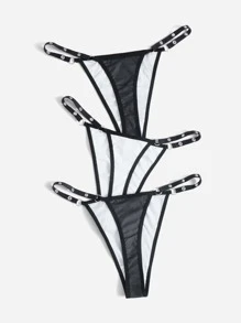 Sun Press Studio Grunge Punk 3pack Letter Skull Graphic Panty Set - Black and White - View 2