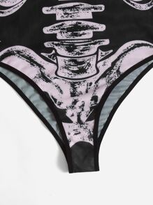 ROMWE Goth Skeleton Graphic Cami Bodysuit - Black - View 4