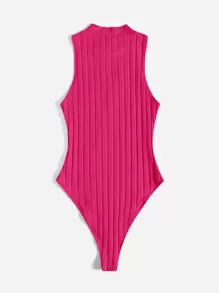 SHEIN EZwear 螺紋針織高衩連體衣 - 玫紅色 - 查看 2