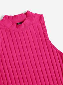 SHEIN EZwear 螺紋針織高衩連體衣 - 玫紅色 - 查看 4