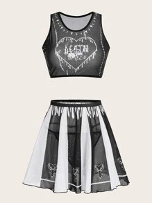 ROMWE Goth 3pack Letter Skull Graphic Lingerie Set - Black and White - View 7