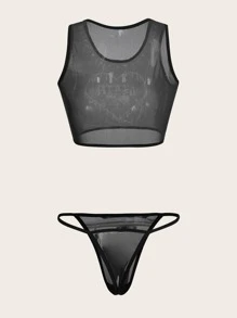 ROMWE Goth 3pack Letter Skull Graphic Lingerie Set - Black and White - View 4