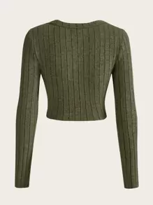 SHEIN EZwear Solid Scoop Neck Crop Tee - Army Green - View 2