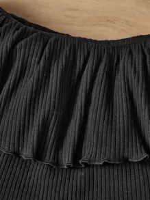 SHEIN Leap Crew Baby Ruffle Trim Top & Leopard Print Flare Leg Trousers - Multicolor - View 3