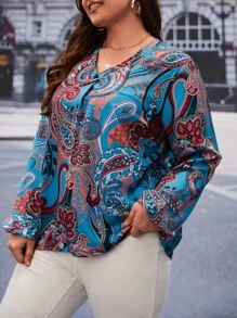 SHEIN Clasi Áo sơ mi Plus Size Paisley Boho - Nhiều màu - Xem 3