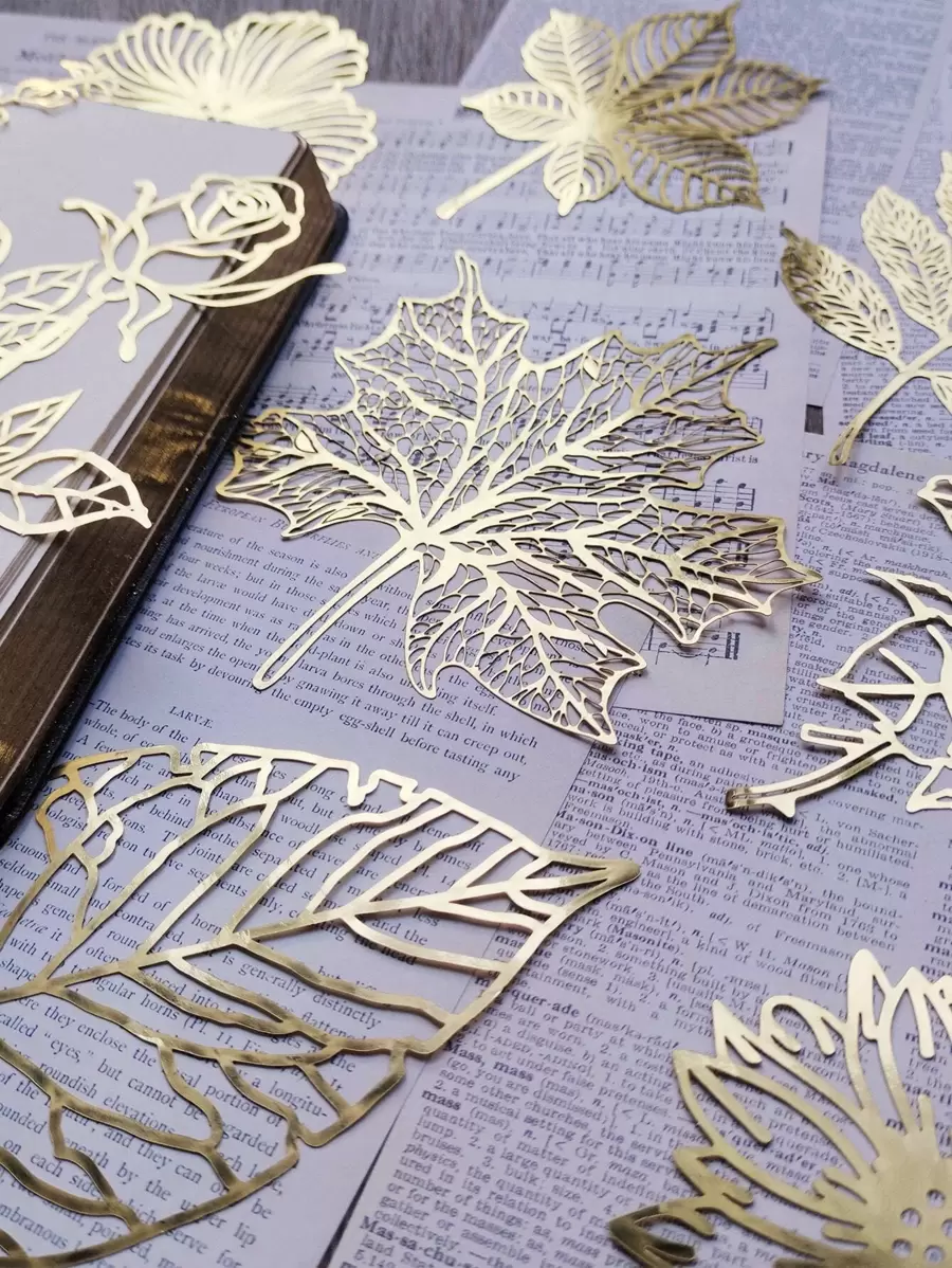 10pcs Leaf Design Decorative Craft Paper Back To School - Gold - View 1