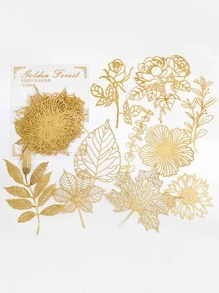 10pcs Leaf Design Decorative Craft Paper Back To School - Gold - View 3