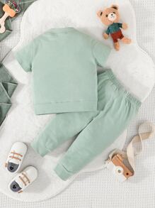 Baby Boy Cartoon Graphic Tee & Joggers - Mint Green - View 2