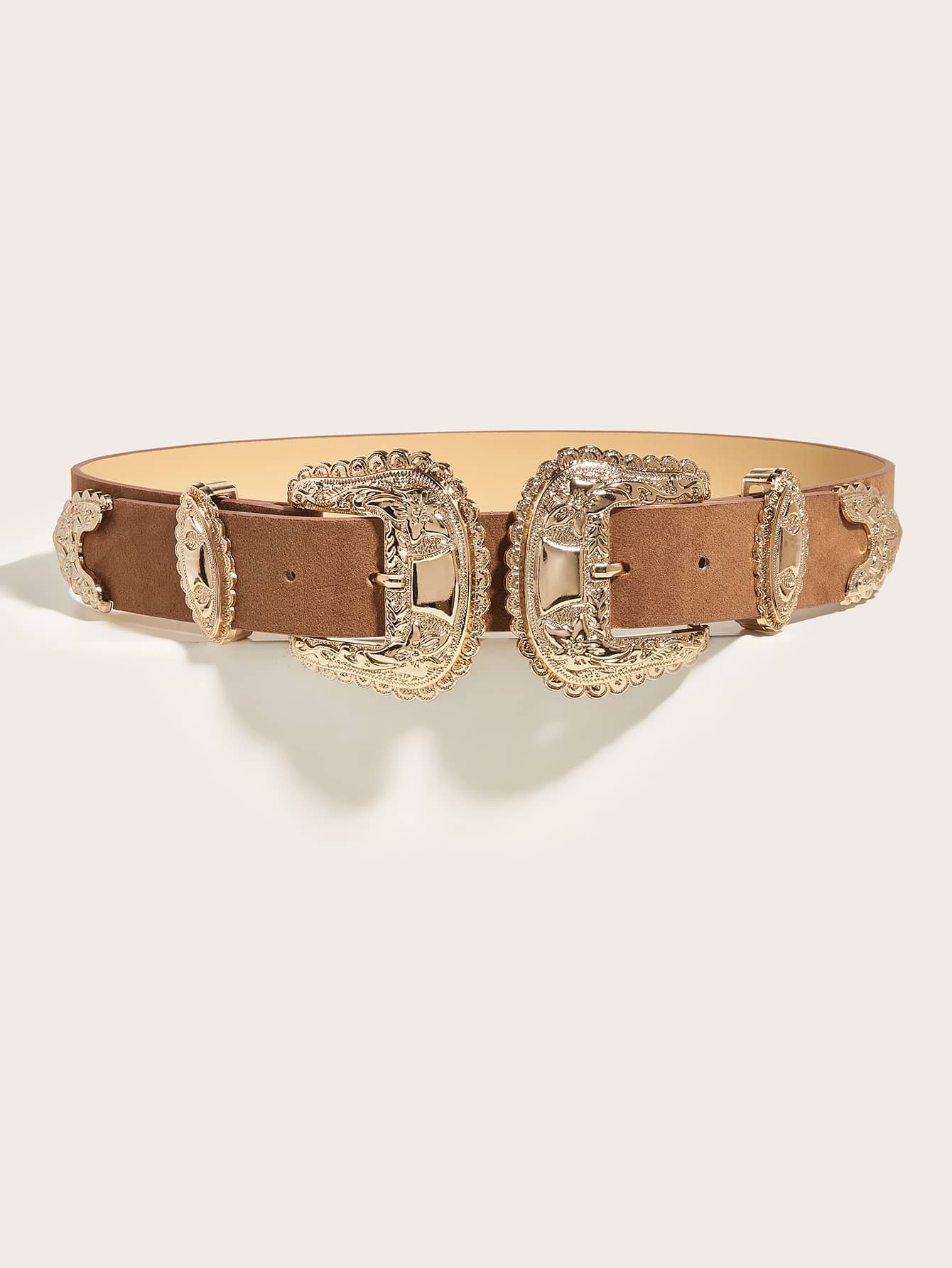 SHEIN 雙搭扣西部風腰帶 - 駝色 - 查看 1