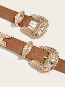 SHEIN 雙搭扣西部風腰帶 - 駝色 - 查看 2