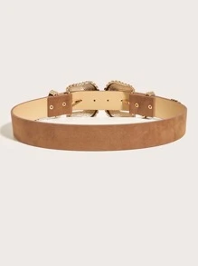 SHEIN 雙搭扣西部風腰帶 - 駝色 - 查看 3