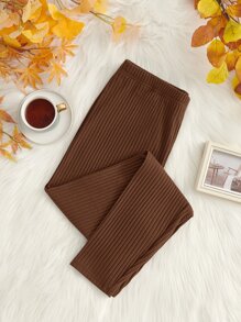 SHEIN Essnce Plus Ribbed Knit Leggings - Brown - View 1
