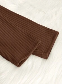 SHEIN Essnce Plus Ribbed Knit Leggings - Brown - View 5