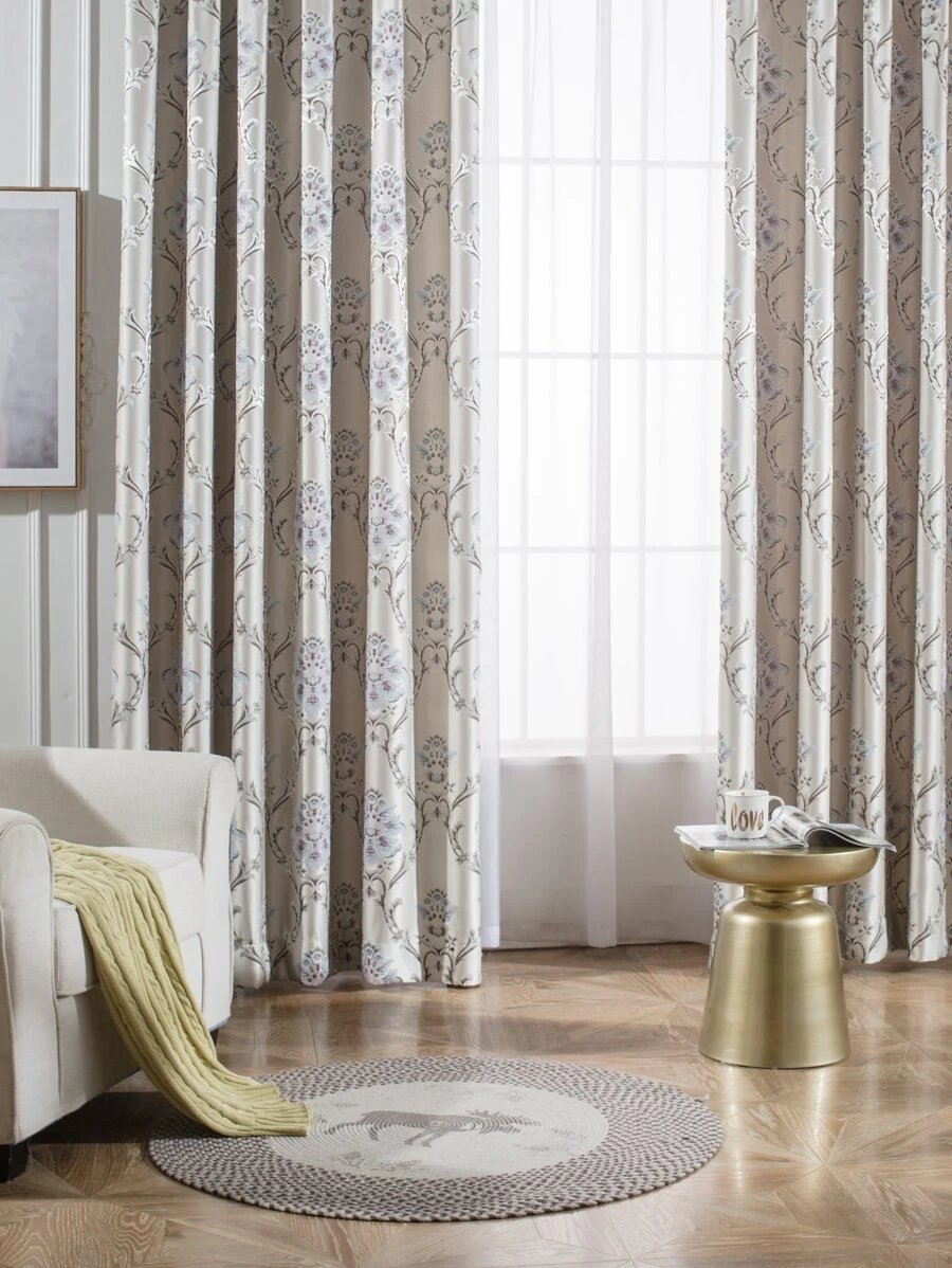 花卉圖案1片遮光窗簾 - 彩色 - 查看 1