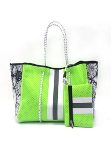 Túi Xách tay Nữ Snakeskin In Đôi tay cầm Đúng mốt - màu xanh lá - Xem 1