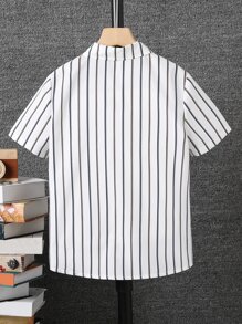 Boys Striped Bow Front Shirt - White - View 2