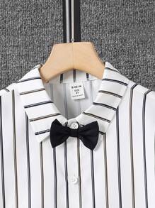 Boys Striped Bow Front Shirt - White - View 4