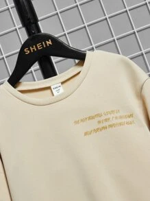 SHEIN Boys Slogan & Scenery Print Drop Shoulder Sweatshirt - Khaki - View 4
