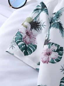 SHEIN Boys Tropical Print Shirt Without Tee - White - View 3