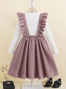 Niñas Camiseta de cuello alto & Falda de tiras ribete con fruncido con lazo delantero - Multicolor - Ver 2