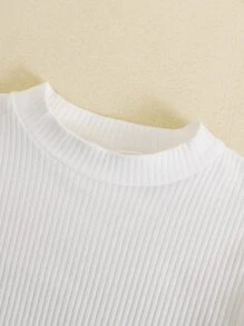 Niñas Camiseta de cuello alto & Falda de tiras ribete con fruncido con lazo delantero - Multicolor - Ver 5