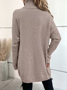 SHEIN LUNE Turtleneck Batwing Sleeve Jumper - Khaki - View 2