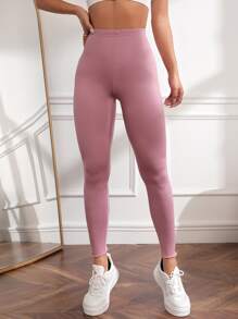 SHEIN PETITE Solid High Waist Leggings - Dusty Pink - View 6