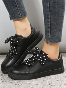 Polka Dot Pattern Lace-up Front Skate Shoes - Black - View 2