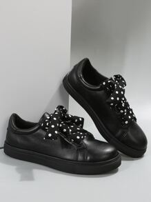 Polka Dot Pattern Lace-up Front Skate Shoes - Black - View 4