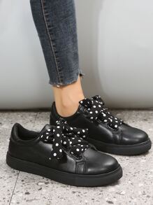 Polka Dot Pattern Lace-up Front Skate Shoes - Black - View 5