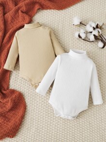 SHEIN 嬰兒嬰兒2入組條紋針織高領連體衣 - 彩色 - 查看 1