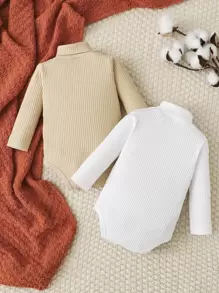 SHEIN 嬰兒嬰兒2入組條紋針織高領連體衣 - 彩色 - 查看 2