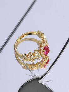 Charm-In 1入組方晶鋯石裝飾戒指銅首飾類 - 金黃色 - 查看 3