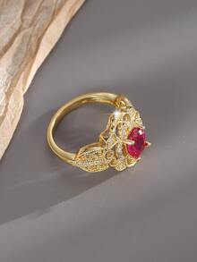 Charm-In 1入組方晶鋯石裝飾戒指銅首飾類 - 金黃色 - 查看 3