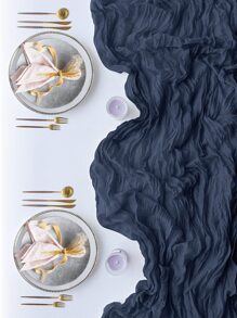 Solid Crumpled Table Runner - Navy Blue - View 4