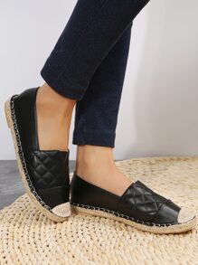 Quilted Detail Slip-On Espadrille Flats - Black - View 2