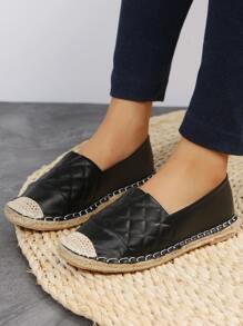 Quilted Detail Slip-On Espadrille Flats - Black - View 3