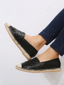 Quilted Detail Slip-On Espadrille Flats - Black - View 4