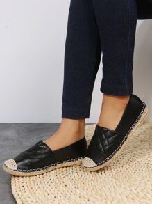 Quilted Detail Slip-On Espadrille Flats - Black - View 7