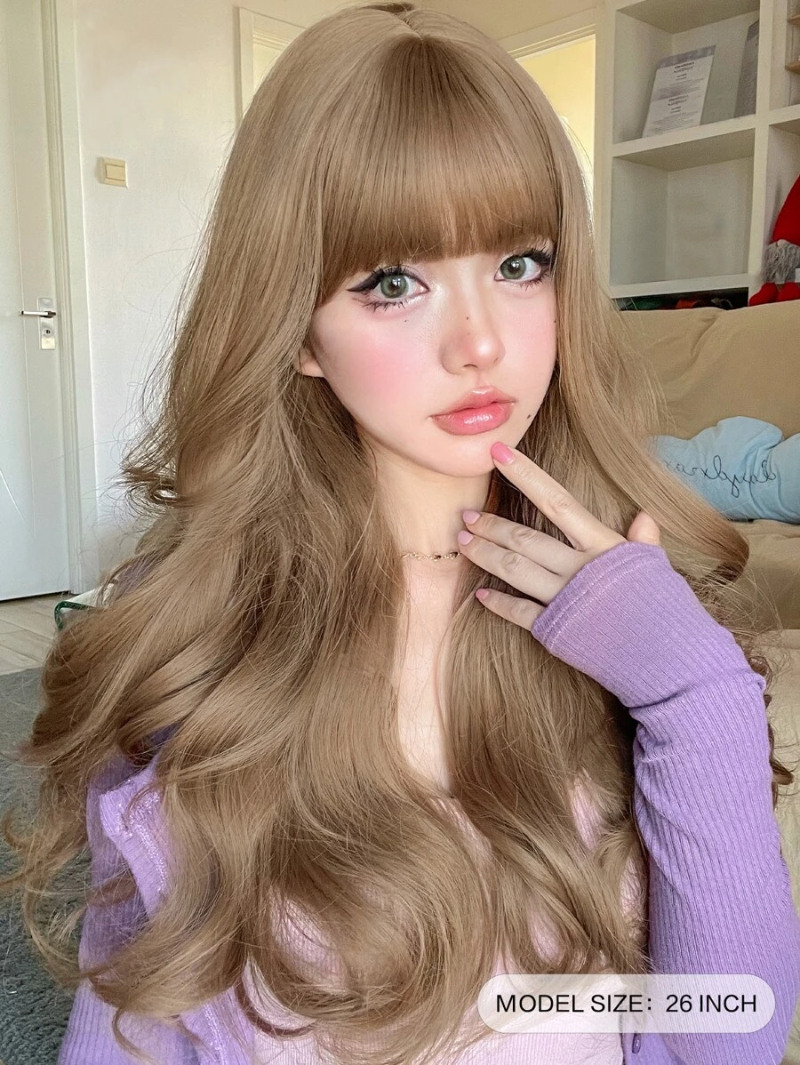 alicegarden 1 Synthetic Heat-Resistant Long Curly Gold Wig ,With Bangs, 26 Inches Long, Made Of Fiber, Suitable For Daily Use, Natural And Realistic Fake Hair, Halloween - Gold - View 1