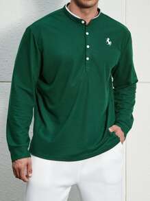 Manfinity Men Plus Horse Print Contrast Trim Polo Shirt - Green - View 1