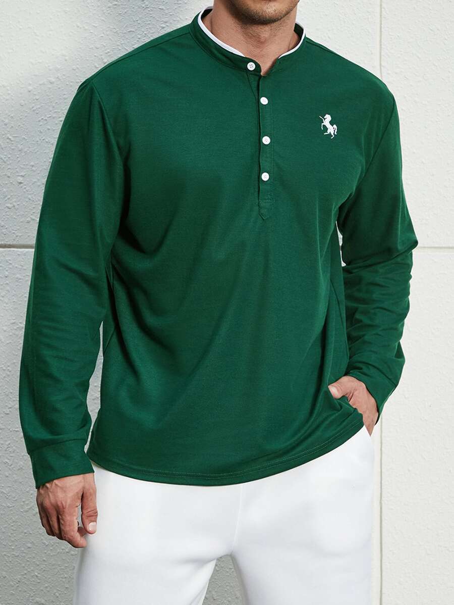 Manfinity Men Plus Horse Print Contrast Trim Polo Shirt - Green - View 1