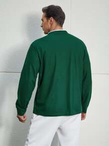 Manfinity Men Plus Horse Print Contrast Trim Polo Shirt - Green - View 2