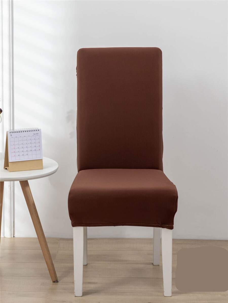 1pc Four Seasons Solid Color Stretch Chair Slipcover, For Dining Room, Hotel, Ceremony - Coffee Brown - View 1